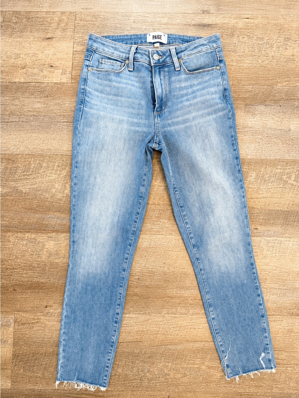 PAIGE Hoxton Crop High Rise Ankle Skinny Jeans Size 27 Raw Hem Light Wash